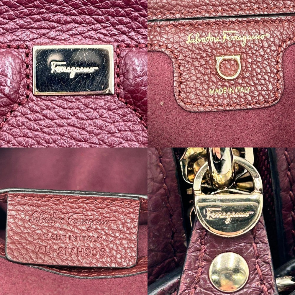 【開店SALE】 Salvatore Ferragamo サルヴァトーレフェラガモ ショルダーバッグ ガンチーニ ポシェット かばん 鞄 レザー ボルドー ゴールド金具 レディース【中古品】