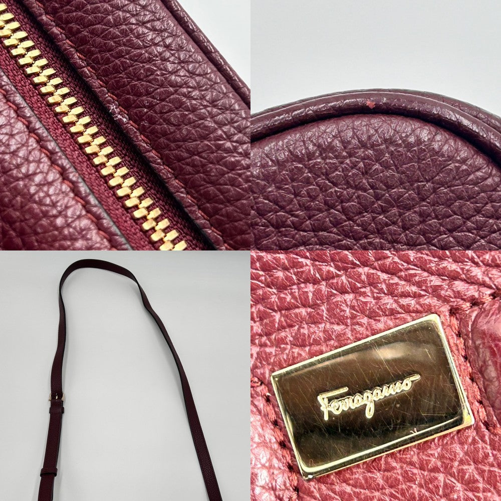 【開店SALE】 Salvatore Ferragamo サルヴァトーレフェラガモ ショルダーバッグ ガンチーニ ポシェット かばん 鞄 レザー ボルドー ゴールド金具 レディース【中古品】