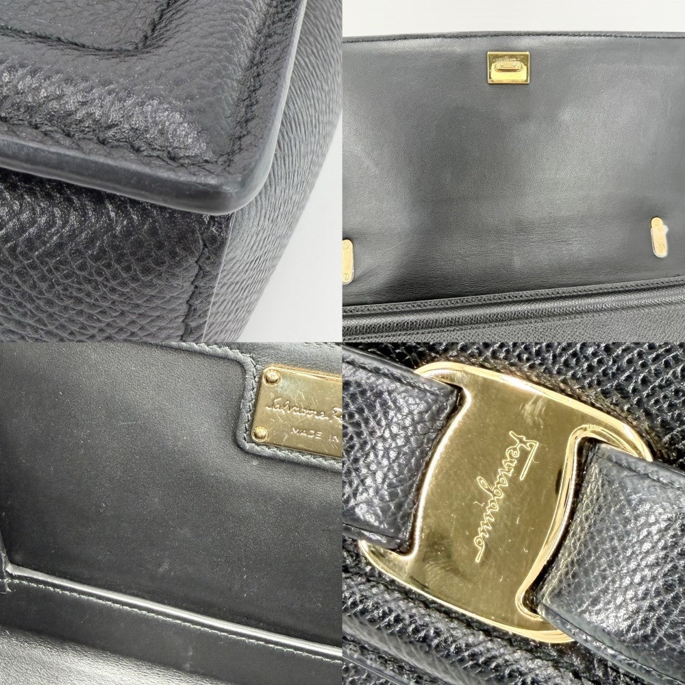 Salvatore Ferragamo サルヴァトーレフェラガモ ショルダーバッグ ヴァラリボン チェーンショルダー 21-G462 レザー ブラック 黒 ゴールド金具 レディース【中古品】