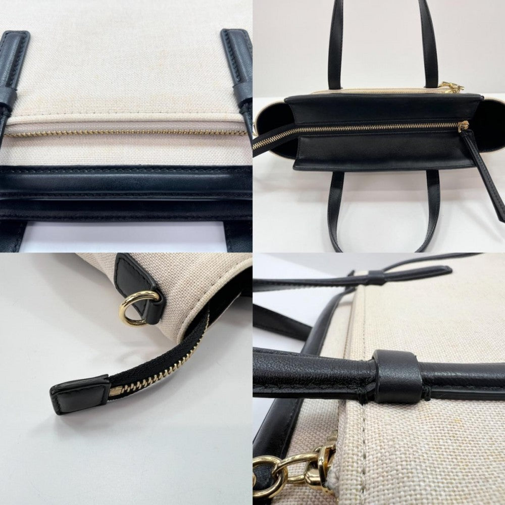 【開店SALE】 Salvatore Ferragamo サルヴァトーレフェラガモ 2WAY トートバッグ ショルダーバック ハンドバッグ アイボリー ブラック 黒 ゴールド金具 レディース【中古品】