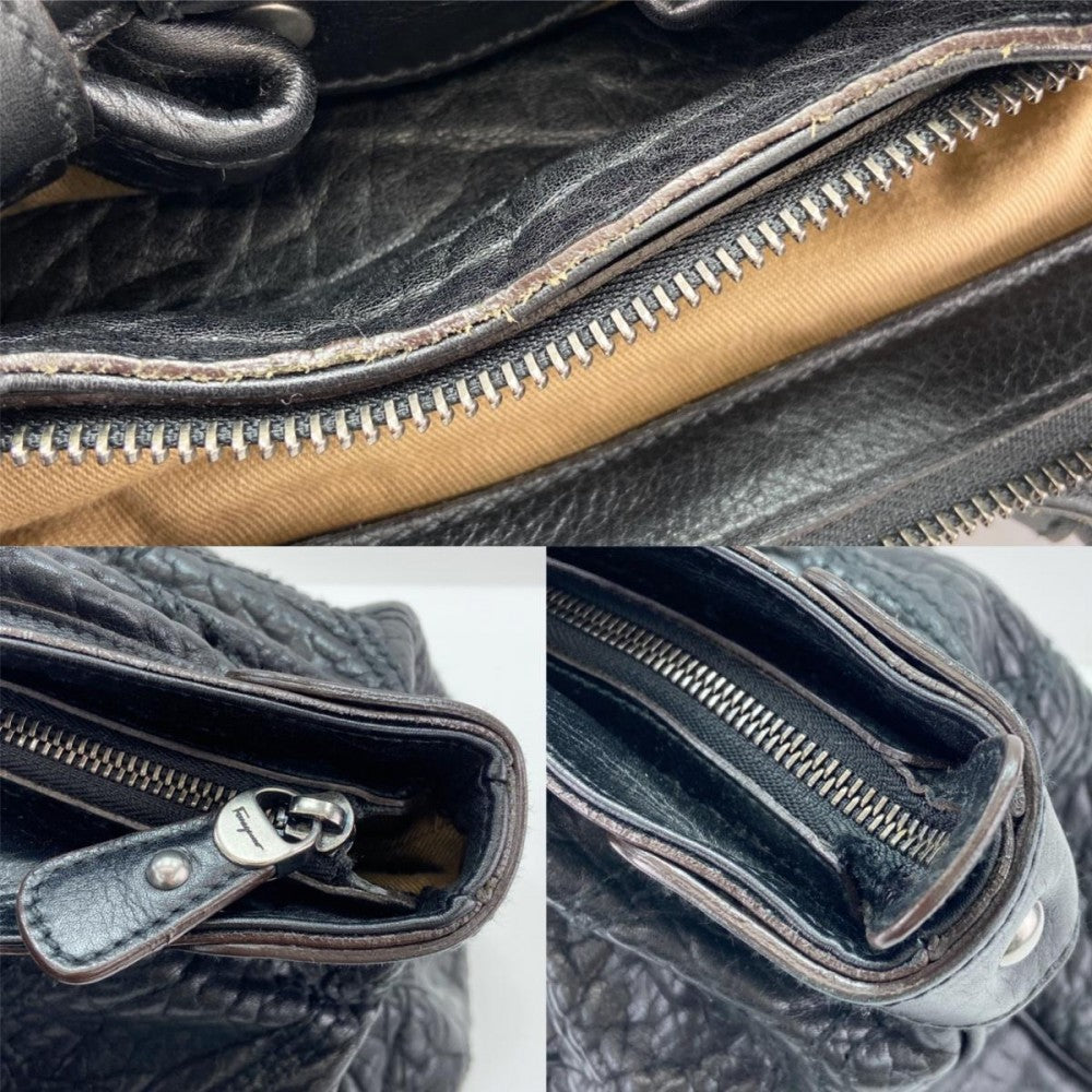 【開店SALE】 Salvatore Ferragamo サルヴァトーレフェラガモ トートバッグ ガンチーニ ショルダーバッグ トートバッグ ステッチ ブラック 黒 シルバー金具 レディース【中古品】
