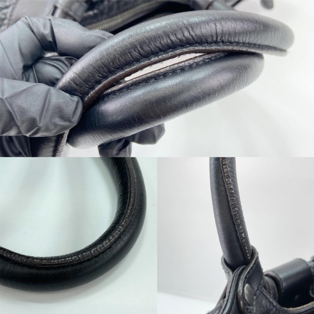 【開店SALE】 Salvatore Ferragamo サルヴァトーレフェラガモ トートバッグ ガンチーニ ショルダーバッグ トートバッグ ステッチ ブラック 黒 シルバー金具 レディース【中古品】