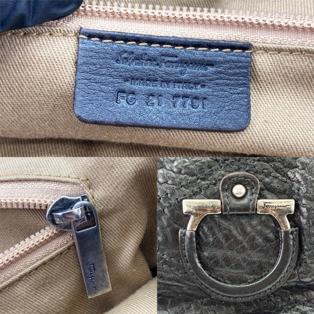 【開店SALE】 Salvatore Ferragamo サルヴァトーレフェラガモ トートバッグ ガンチーニ ショルダーバッグ トートバッグ ステッチ ブラック 黒 シルバー金具 レディース【中古品】