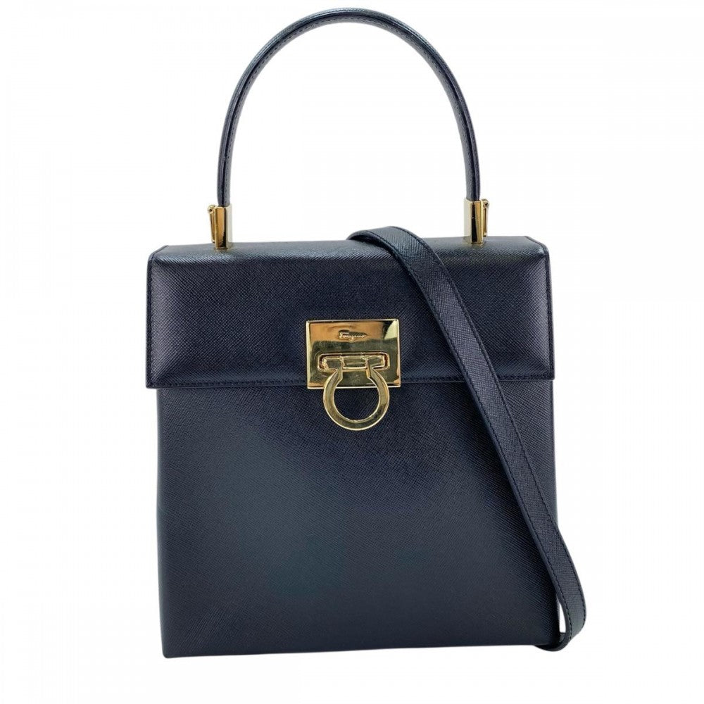 Salvatore Ferragamo サルヴァトーレフェラガモ 2WAY ガンチーニ 2WAYバッグ ハンドバッグ ショルダーバッグ ブラック 黒 ゴールド金具 レディース【中古品】