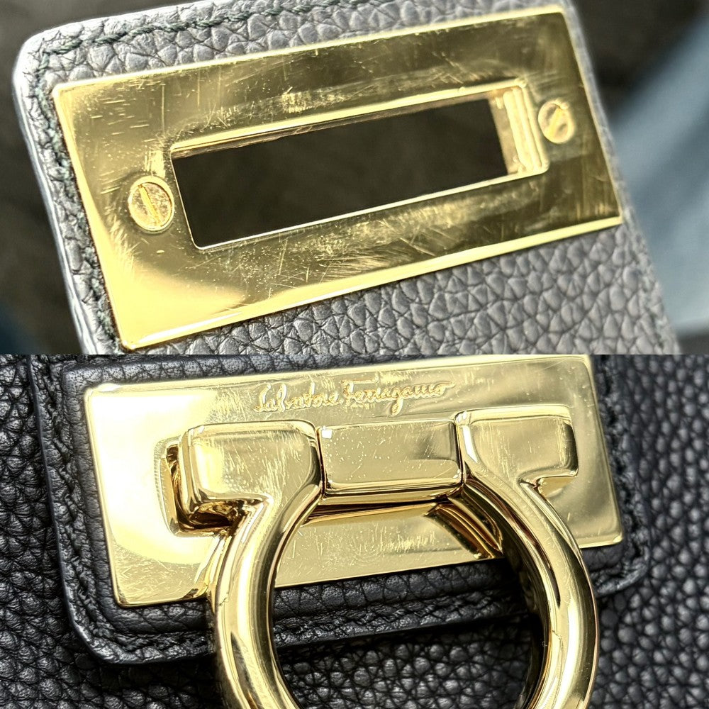 【開店SALE】 Salvatore Ferragamo サルヴァトーレフェラガモ ハンドバッグ ガンチーニ ワンハンドバッグ レザー ブラック 黒 ゴールド金具 レディース【中古品】