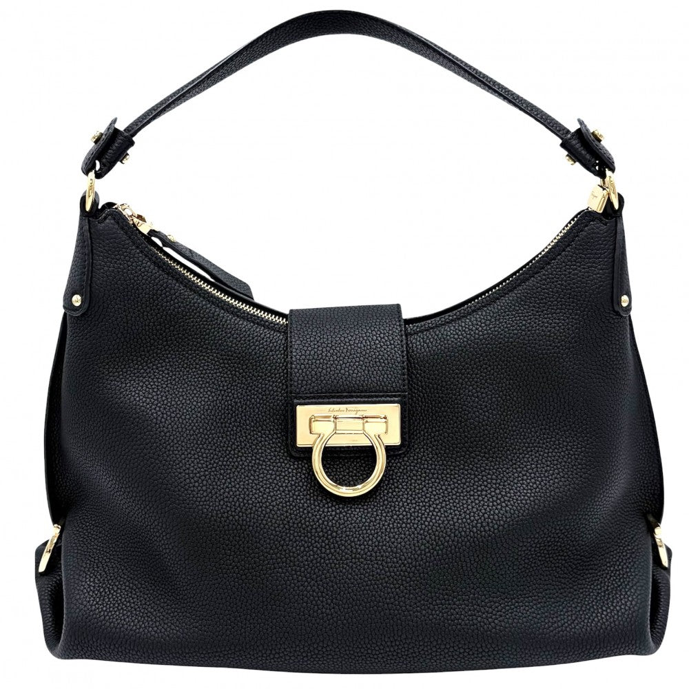 【開店SALE】 Salvatore Ferragamo サルヴァトーレフェラガモ ハンドバッグ ガンチーニ ワンハンドバッグ レザー ブラック 黒 ゴールド金具 レディース【中古品】