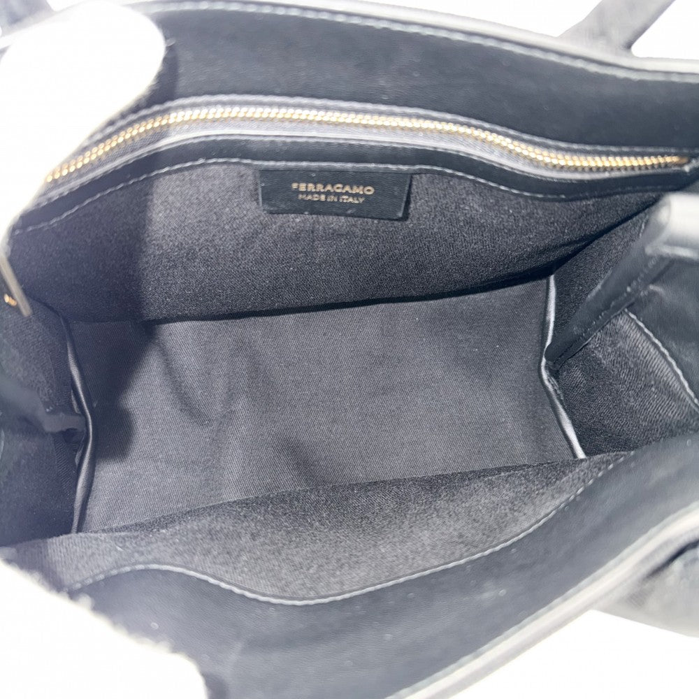 Salvatore Ferragamo サルヴァトーレフェラガモ ハンドバッグ ロゴ ミニトートバッグ キャンバス ブラック 黒 ゴールド金具 レディース【中古品】