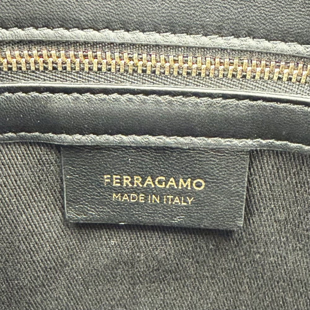 Salvatore Ferragamo サルヴァトーレフェラガモ ハンドバッグ ロゴ ミニトートバッグ キャンバス ブラック 黒 ゴールド金具 レディース【中古品】
