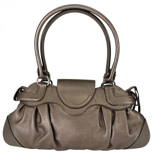 Salvatore Ferragamo サルヴァトーレフェラガモ ハンドバッグ ガンチーニ マリッサ メタリック カーフ グレー シルバー金具 レディース【中古品】