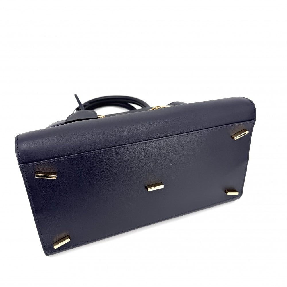 Salvatore Ferragamo サルヴァトーレフェラガモ 2WAY ハグ トートバッグ ショルダーバック レザー ネイビー 紺 ゴールド金具 レディース【中古品】
