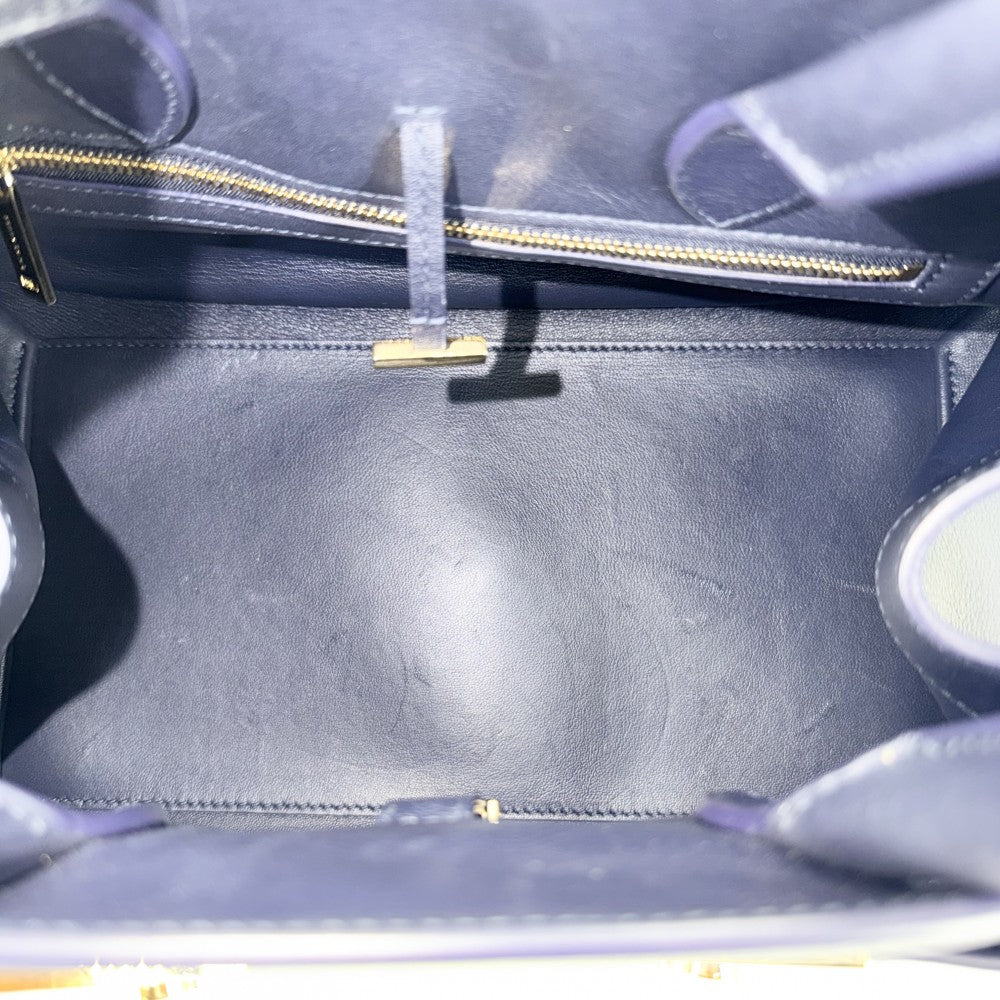 Salvatore Ferragamo サルヴァトーレフェラガモ 2WAY ハグ トートバッグ ショルダーバック レザー ネイビー 紺 ゴールド金具 レディース【中古品】