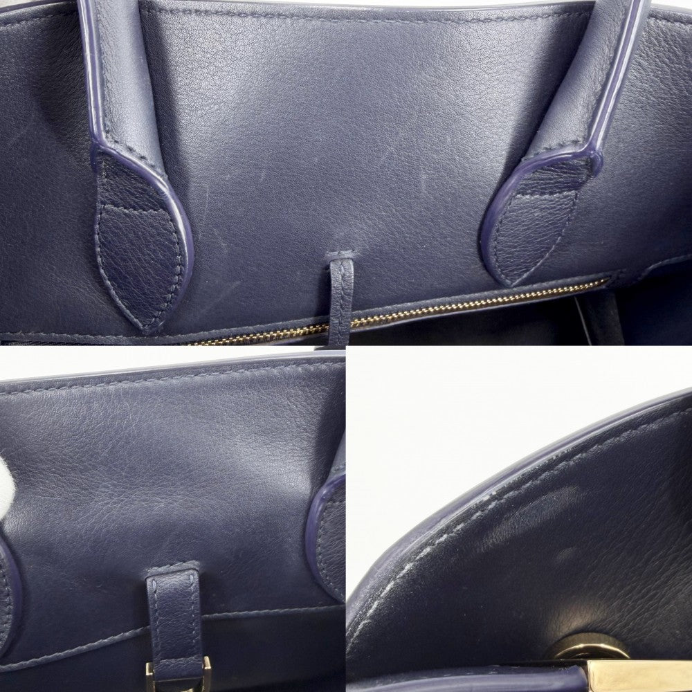 Salvatore Ferragamo サルヴァトーレフェラガモ 2WAY ハグ トートバッグ ショルダーバック レザー ネイビー 紺 ゴールド金具 レディース【中古品】