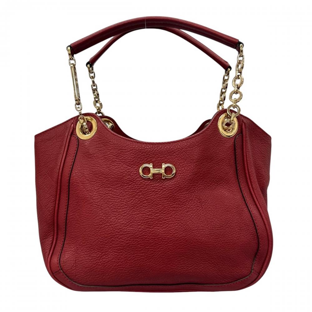 Salvatore Ferragamo サルヴァトーレフェラガモ ハンドバッグ ダブルガンチーニ レザー レッド 赤 ゴールド金具 レディース【中古品】