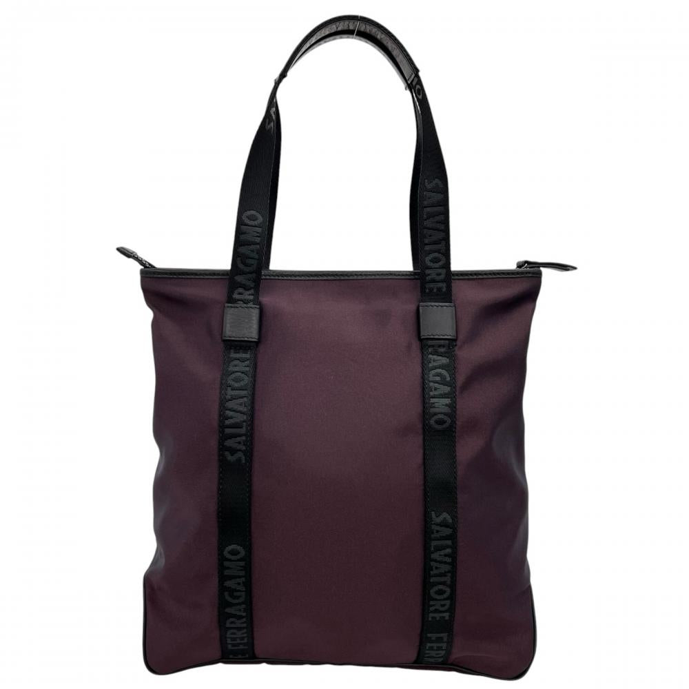Salvatore Ferragamo サルヴァトーレフェラガモ トートバッグ ナイロン レザー パープル 紫
 ブラック 黒 シルバー金具 レディース【中古品】