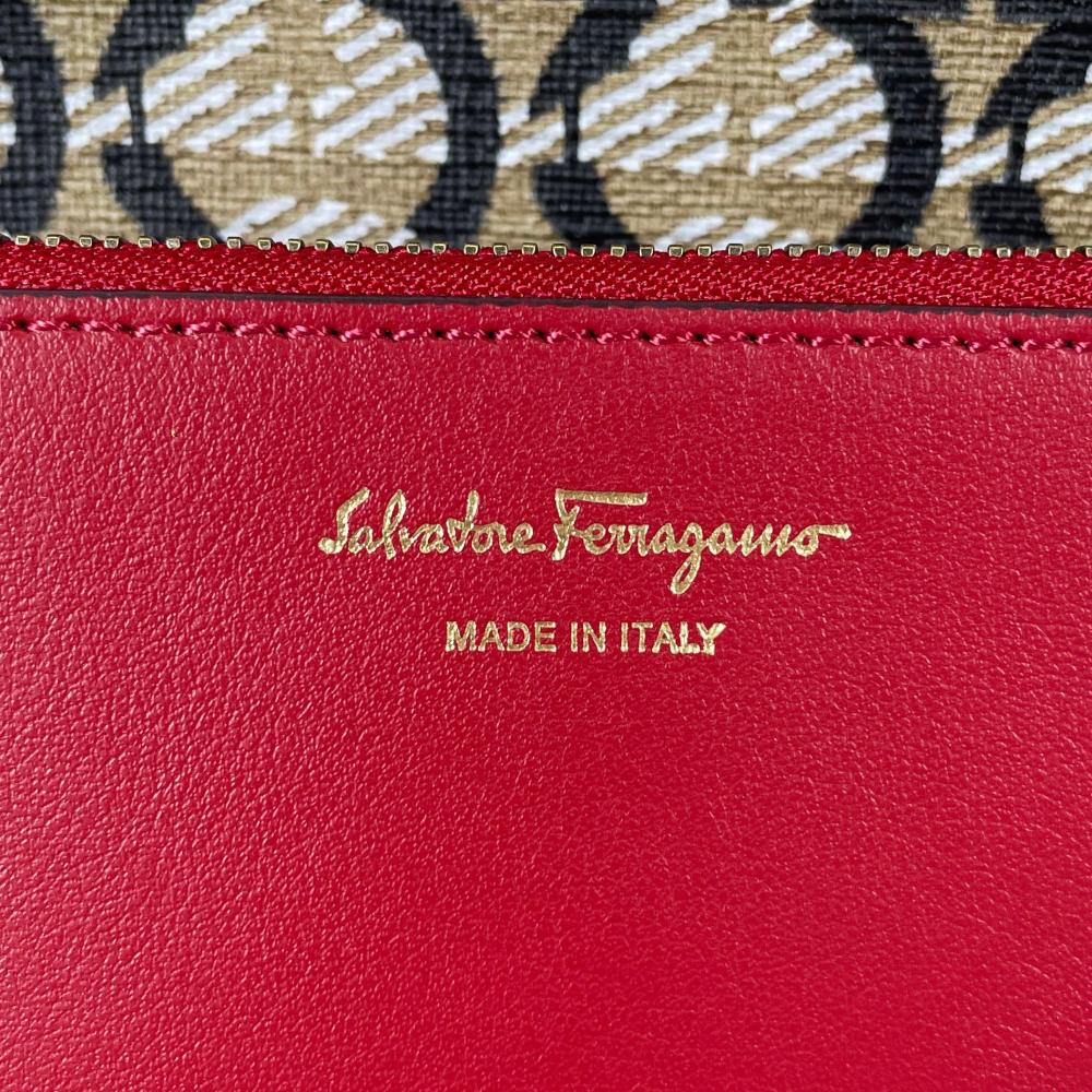 Salvatore Ferragamo サルヴァトーレフェラガモ トートバッグ ガンチーニ GU211012 PVCコーティングキャンバス レザー ブラック 黒 ブラウン 茶 ゴールド金具 レディース【中古品】