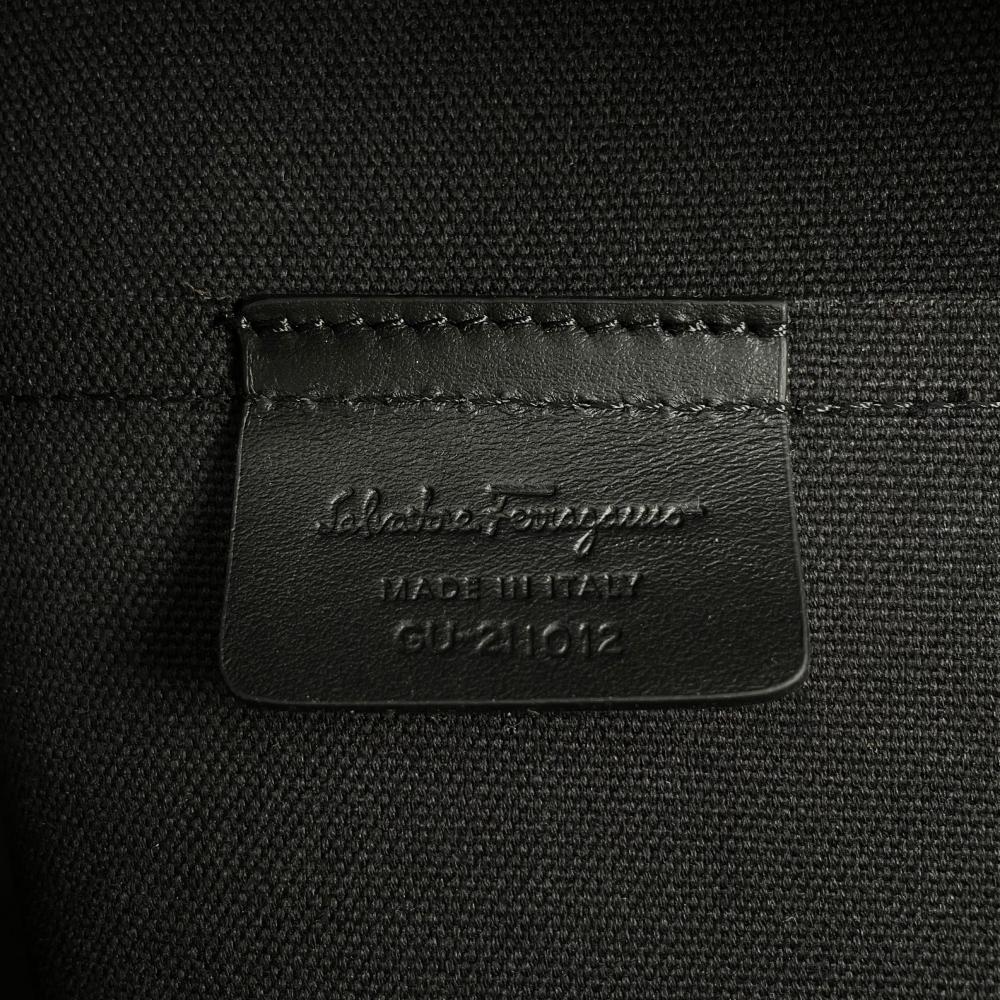 Salvatore Ferragamo サルヴァトーレフェラガモ トートバッグ ガンチーニ GU211012 PVCコーティングキャンバス レザー ブラック 黒 ブラウン 茶 ゴールド金具 レディース【中古品】