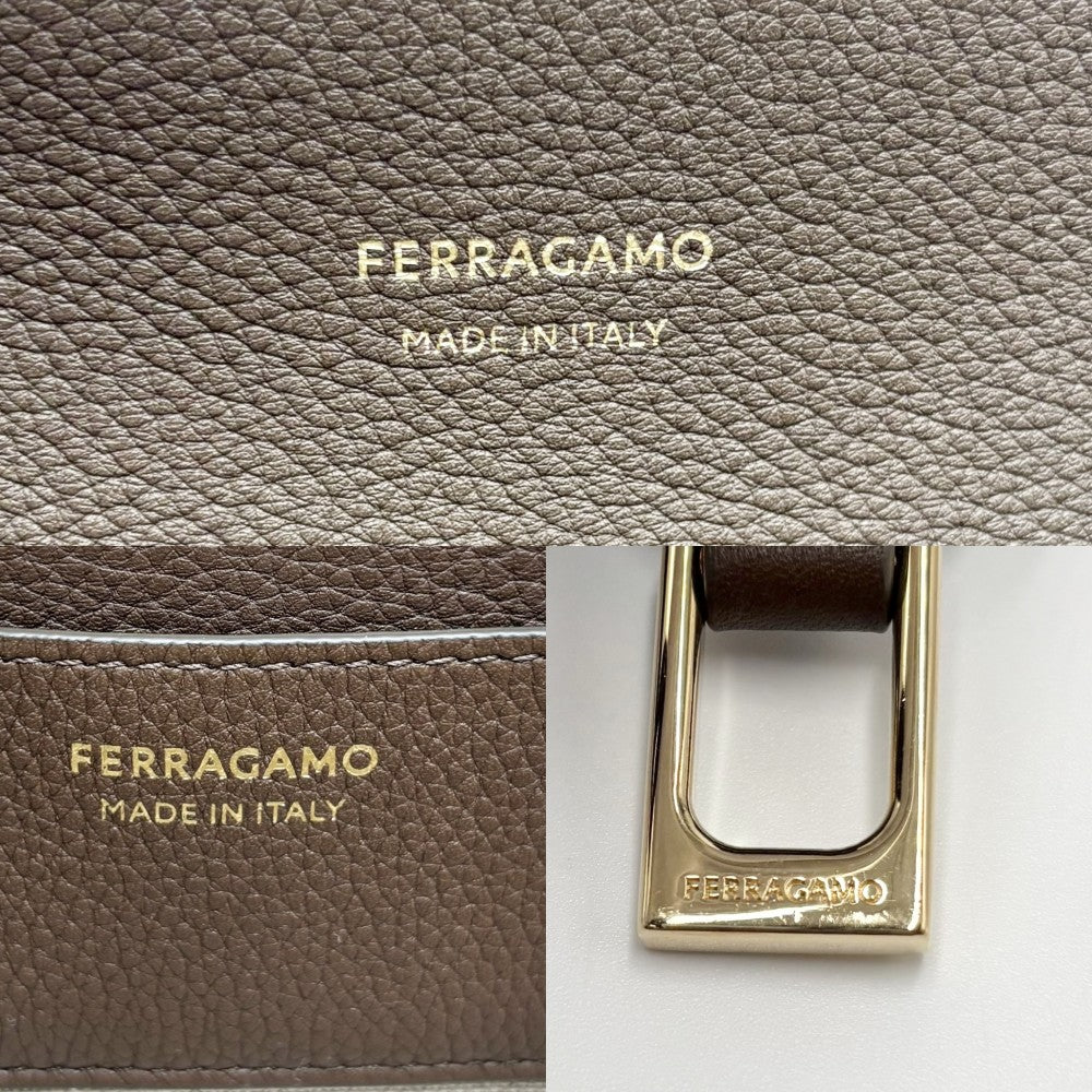 【開店SALE】 Salvatore Ferragamo サルヴァトーレフェラガモ 2WAY ガンチーニ ハンドバッグ ショルダーバッグ 781656 レザー ブラウン 茶 ゴールド金具 レディース【中古品】