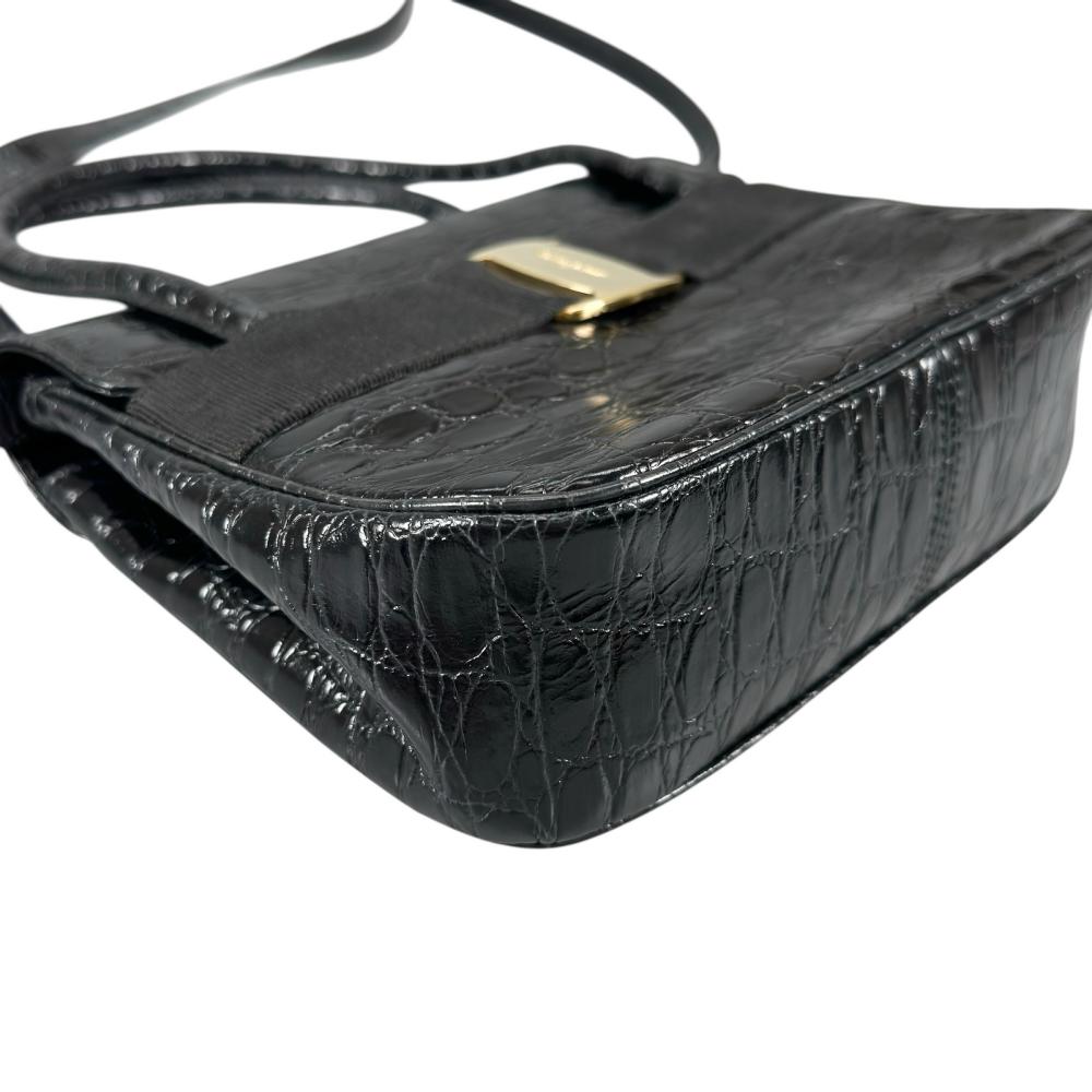 Salvatore Ferragamo サルヴァトーレフェラガモ ハンドバッグ ヴェラ クロコ型押し 2WAY A217201 ブラック 黒 ゴールド金具 レディース【中古品】