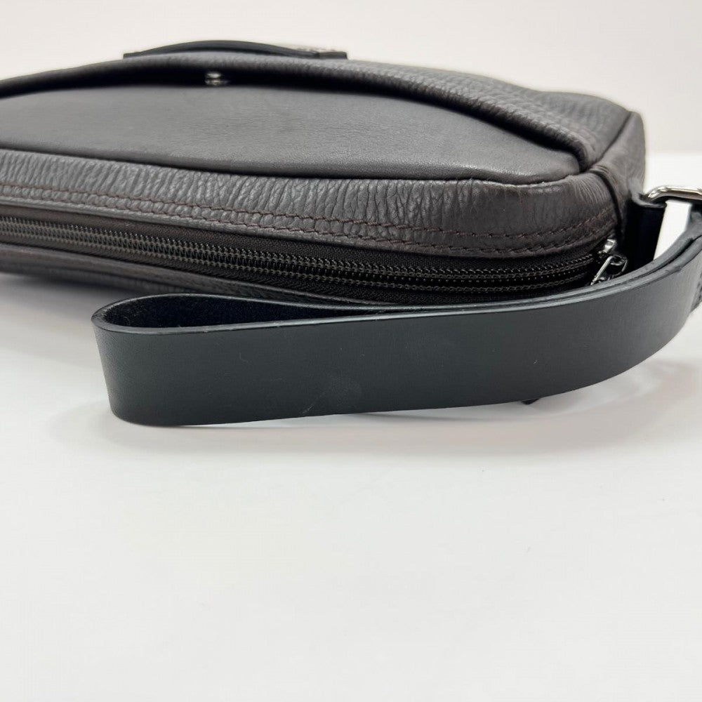 【開店SALE】 クラッチバッグ セカンドバッグ シンプル FB-24-9343 ダークブラウン シルバー金具 メンズ【中古品】