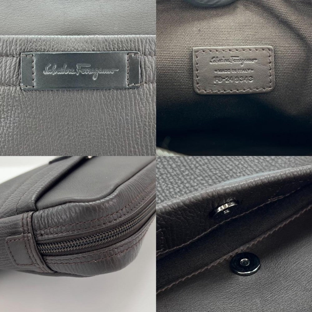 【開店SALE】 クラッチバッグ セカンドバッグ シンプル FB-24-9343 ダークブラウン シルバー金具 メンズ【中古品】