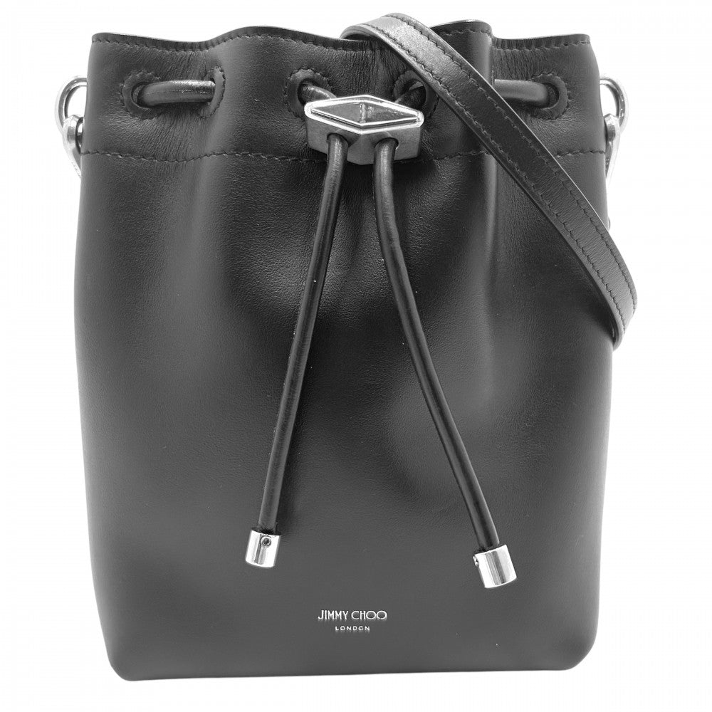 JIMMY CHOO ジミーチュウ ショルダーバッグ ミニバッグ 巾着 かばん 鞄 レザー ブラック 黒 シルバー金具 レディース【中古品】