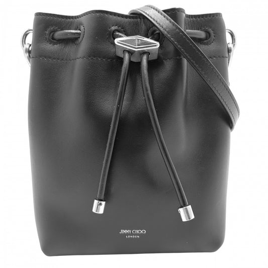 JIMMY CHOO ジミーチュウ ショルダーバッグ ミニバッグ 巾着 かばん 鞄 レザー ブラック 黒 シルバー金具 レディース【中古品】