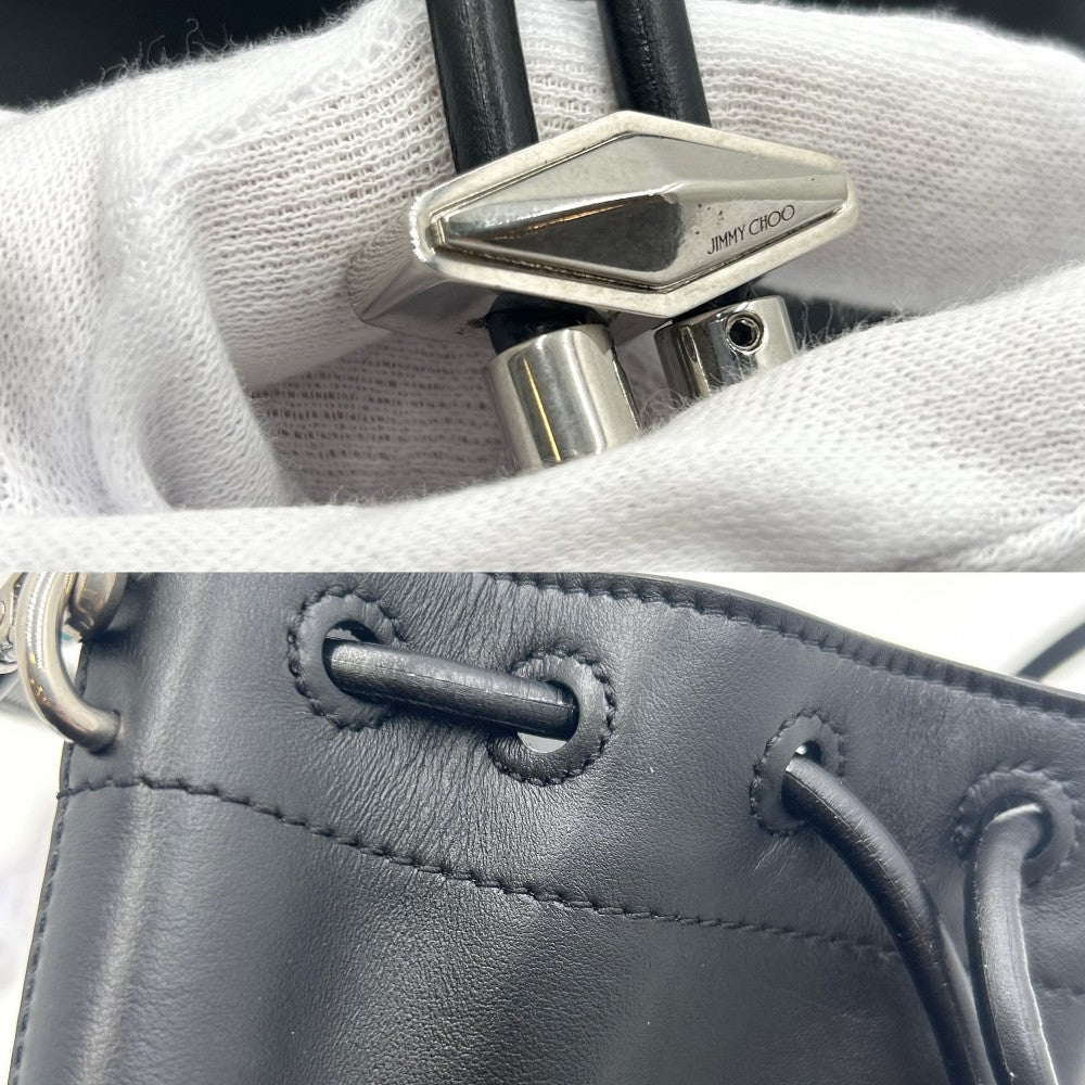 JIMMY CHOO ジミーチュウ ショルダーバッグ ミニバッグ 巾着 かばん 鞄 レザー ブラック 黒 シルバー金具 レディース【中古品】