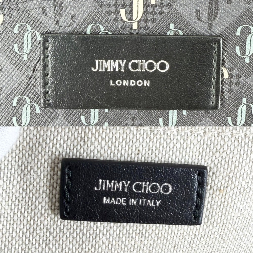 JIMMY CHOO ジミーチュウ リュック ロゴ バックパック レザー グレー シルバー金具 レディース【中古品】