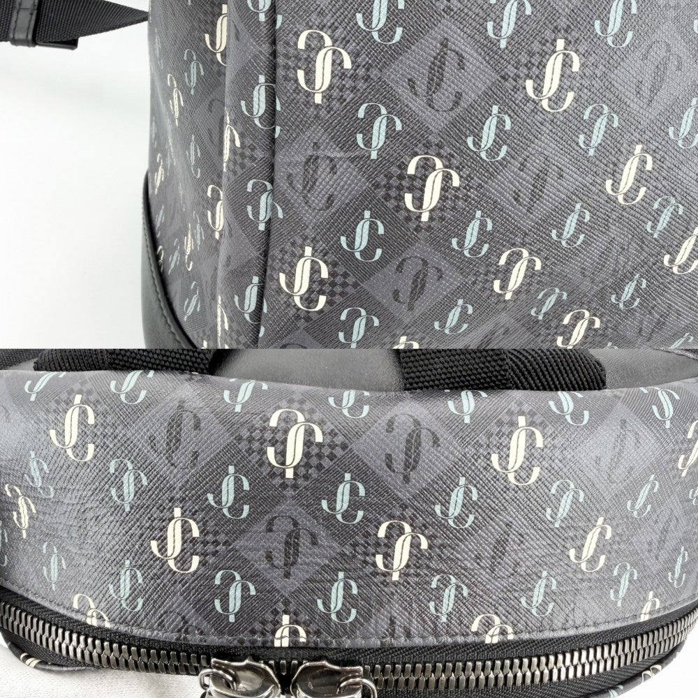 JIMMY CHOO ジミーチュウ リュック ロゴ バックパック レザー グレー シルバー金具 レディース【中古品】