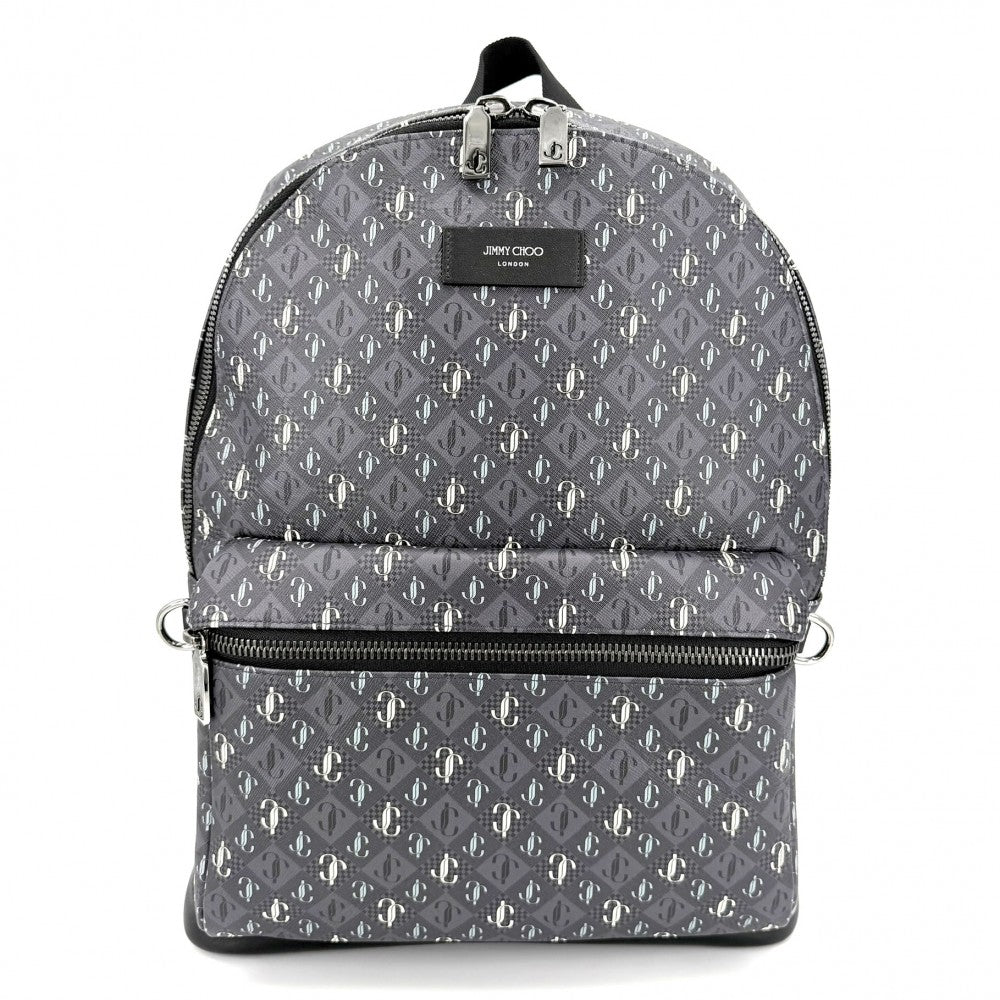 JIMMY CHOO ジミーチュウ リュック ロゴ バックパック レザー グレー シルバー金具 レディース【中古品】