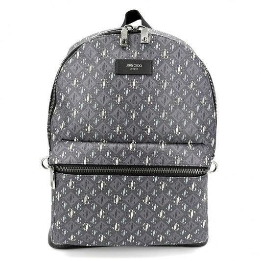JIMMY CHOO ジミーチュウ リュック ロゴ バックパック レザー グレー シルバー金具 レディース【中古品】