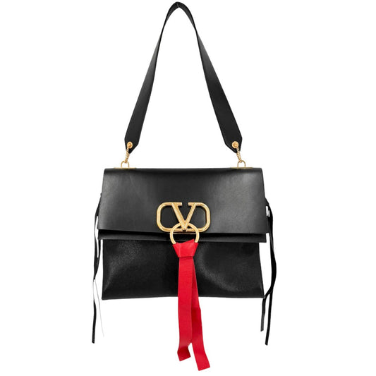 Valentino Garavani ヴァレンティノ・ガラヴァーニ ショルダーバッグ Vスリング ワンショルダーバッグ レザー ブラック 黒 レッド 赤 ゴールド金具 レディース【中古品】
