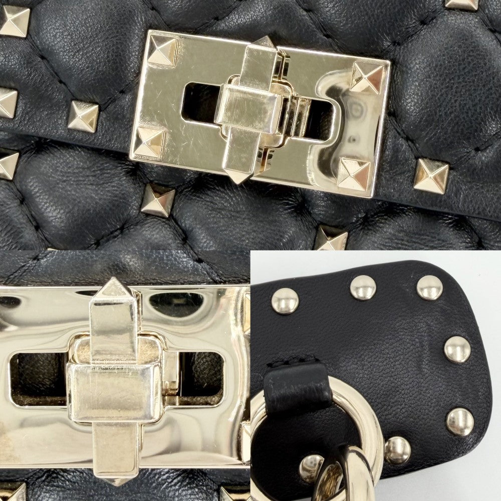 Valentino Garavani ヴァレンティノ・ガラヴァーニ ショルダーバッグ ロックスタッズ スパイク スモールバッグ ハンドバッグ 小さめ 2WAY レザー ブラック 黒 ゴールド金具 レディース【中古品】
