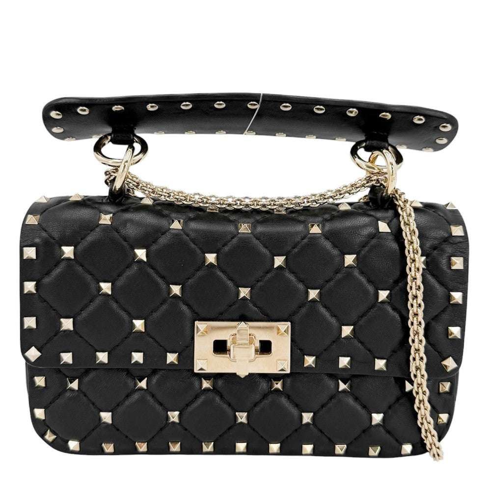 Valentino Garavani ヴァレンティノ・ガラヴァーニ ショルダーバッグ ロックスタッズ スパイク スモールバッグ ハンドバッグ 小さめ 2WAY レザー ブラック 黒 ゴールド金具 レディース【中古品】