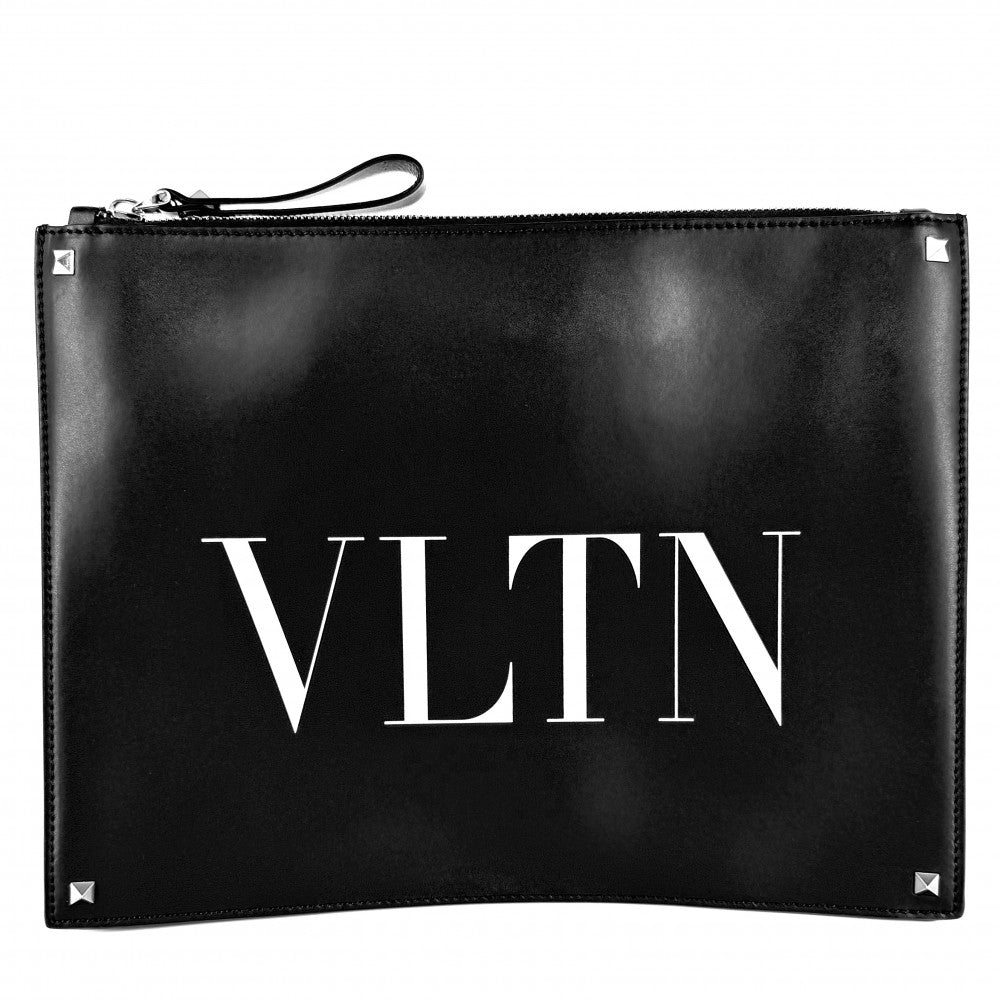 Valentino Garavani ヴァレンティノ・ガラヴァーニ クラッチバッグ スタッズ VLTN セカンドバッグ レザー ブラック 黒 シルバー金具 メンズ【中古品】