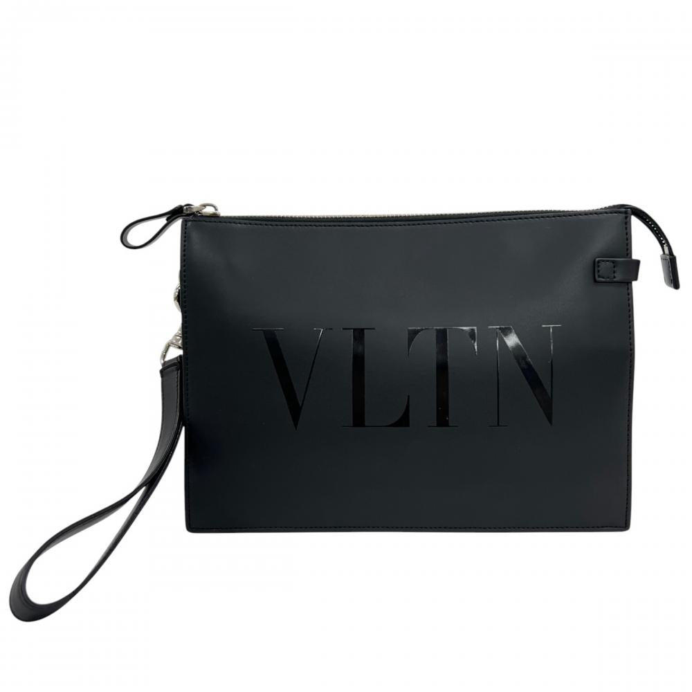 Valentino Garavani ヴァレンティノ・ガラヴァーニ クラッチバッグ VLTN センターロゴ YP0P09LVN レザー ブラック 黒 シルバー金具 メンズ【中古品】