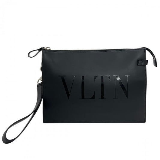 Valentino Garavani ヴァレンティノ・ガラヴァーニ クラッチバッグ VLTN センターロゴ YP0P09LVN レザー ブラック 黒 シルバー金具 メンズ【中古品】
