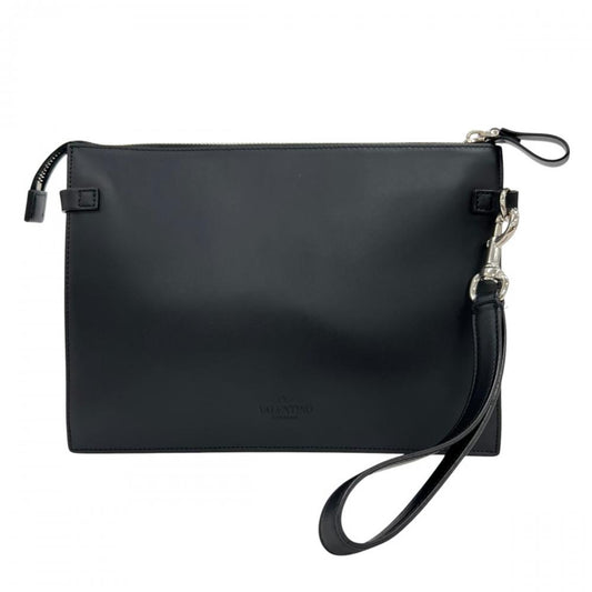 Valentino Garavani ヴァレンティノ・ガラヴァーニ クラッチバッグ VLTN センターロゴ YP0P09LVN レザー ブラック 黒 シルバー金具 メンズ【中古品】