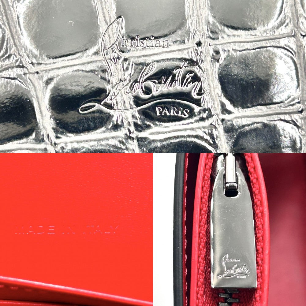 【開店SALE】 Christian Louboutin クリスチャンルブタン ショルダーバッグ エクスプローラーファンクウォレット クロコ型押し ショルダーウォレット 1245218 レザー ブラック 黒 レッド 赤 ガンメタル金具 ユニセックス【中古品】