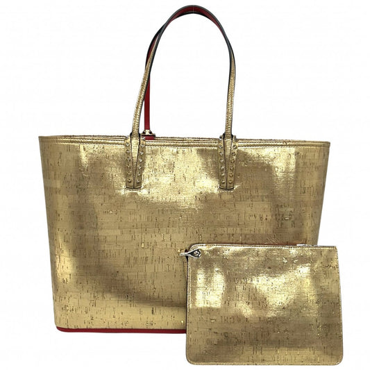 【開店SALE】 Christian Louboutin クリスチャンルブタン トートバッグ コルクテクスチャー カバタ ハンドバッグ CABATA スタッズ レザー ゴールド レッド 赤 ゴールド金具 レディース【中古品】