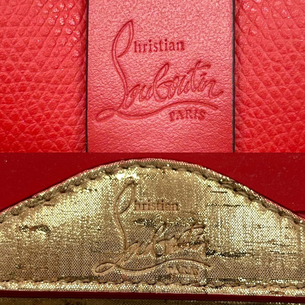 Christian Louboutin クリスチャンルブタン トートバッグ コルクテクスチャー カバタ ハンドバッグ CABATA スタッズ レザー ゴールド レッド 赤 ゴールド金具 レディース【中古品】