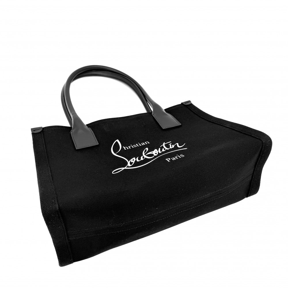 Christian Louboutin クリスチャンルブタン トートバッグ ナストロルビ Nastroloubi S ハンドバッグ キャンバス レザー ブラック 黒 レッド 赤 ガンメタル金具 レディース【中古品】