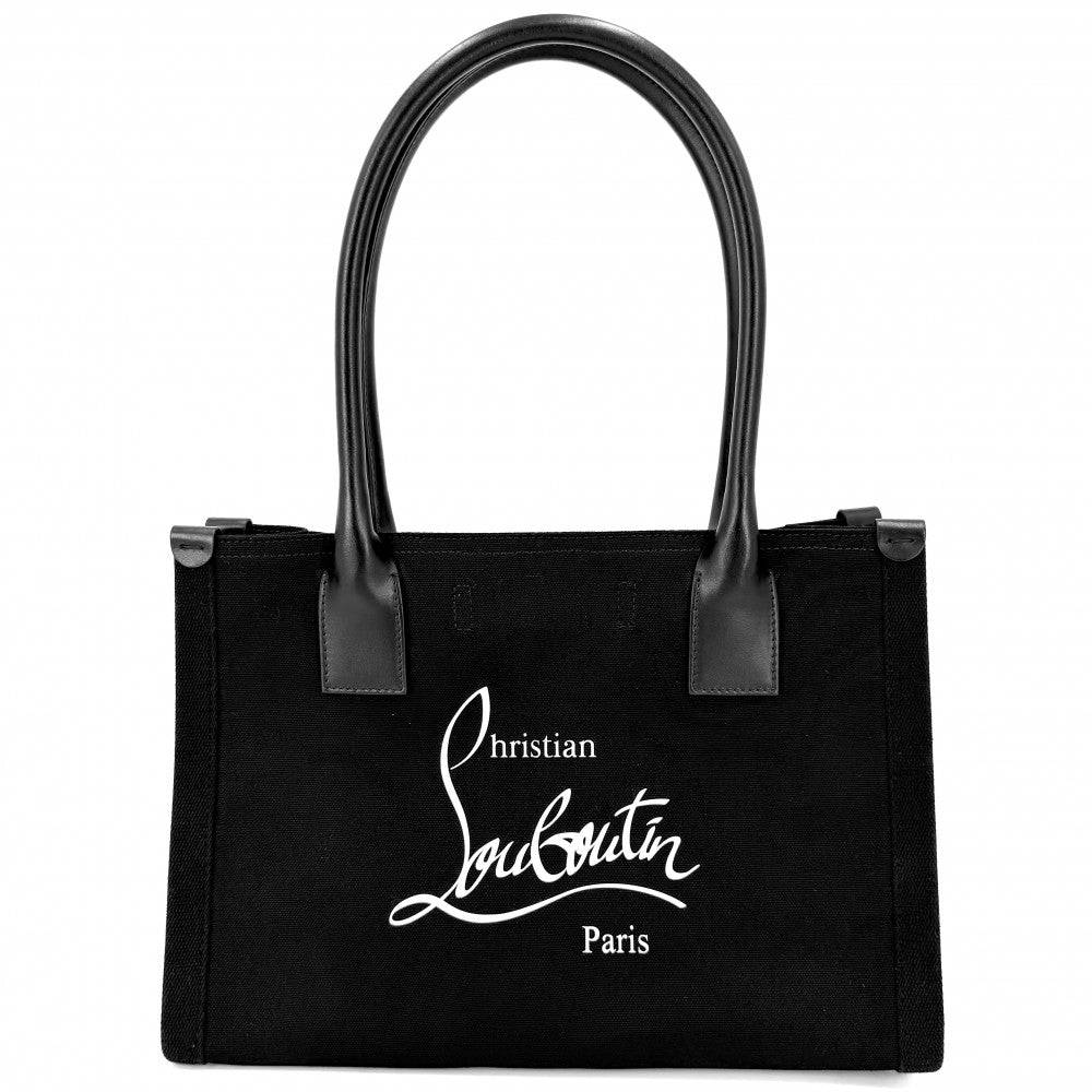 Christian Louboutin クリスチャンルブタン トートバッグ ナストロルビ Nastroloubi S ハンドバッグ キャンバス レザー ブラック 黒 レッド 赤 ガンメタル金具 レディース【中古品】