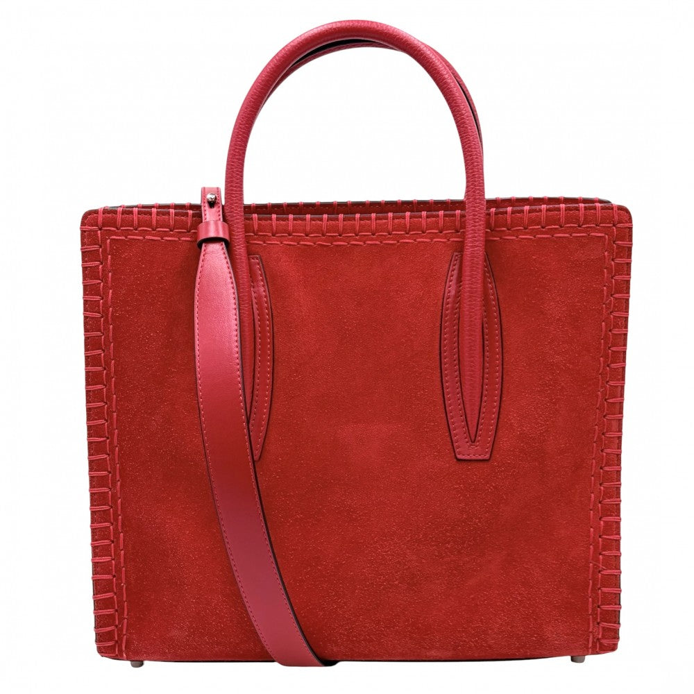 Christian Louboutin クリスチャンルブタン 2WAY パロマ ミディアム ハンドバッグ ショルダーバッグ Paloma medium トートバッグ スウェード レザー レッド 赤 シルバー金具 レディース【中古品】