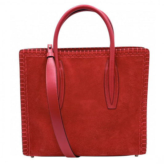 Christian Louboutin クリスチャンルブタン 2WAY パロマ ミディアム ハンドバッグ ショルダーバッグ Paloma medium トートバッグ スウェード レザー レッド 赤 シルバー金具 レディース【中古品】