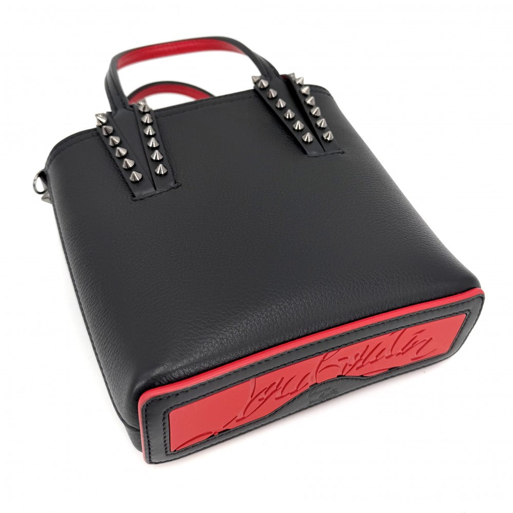 Christian Louboutin クリスチャンルブタン 2WAY カバタN/S ミニ ハンドバッグ ショルダーバッグ Cabata スタッズ レザー ブラック 黒 レッド 赤 ガンメタル金具 レディース【中古品】