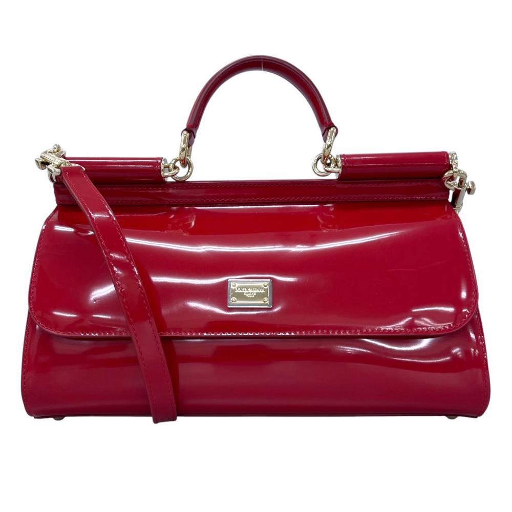 DOLCE&GABBANA ドルチェアンドガッバーナ 2WAY シシリー ショルダー パテントレザー レッド 赤 ゴールド金具 レディース【中古品】