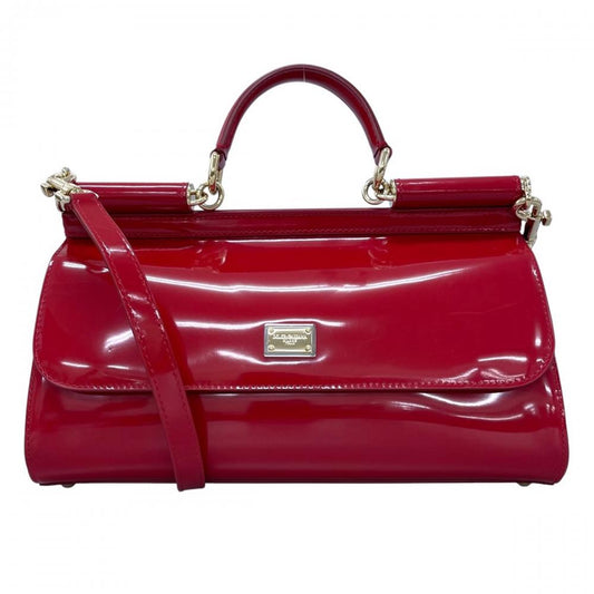 DOLCE&GABBANA ドルチェアンドガッバーナ 2WAY シシリー ショルダー パテントレザー レッド 赤 ゴールド金具 レディース【中古品】