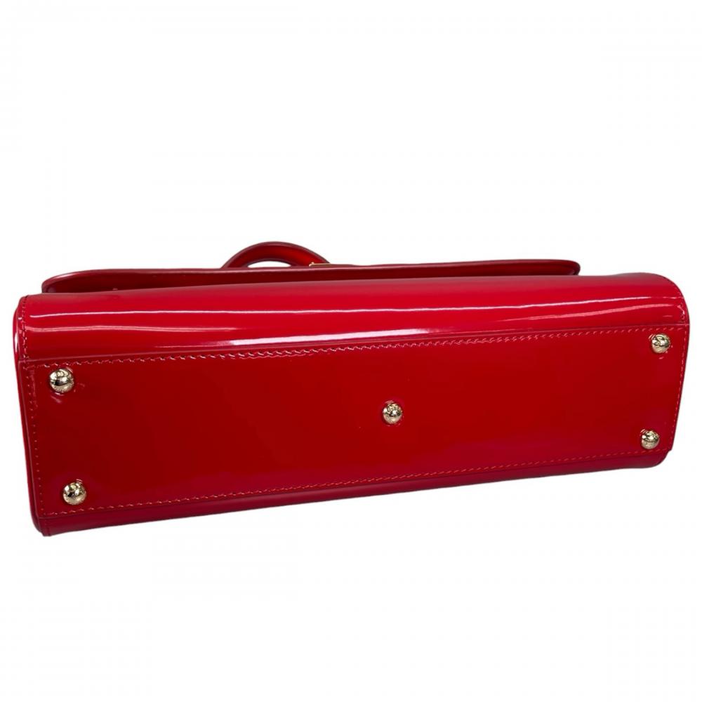 DOLCE&GABBANA ドルチェアンドガッバーナ 2WAY シシリー ショルダー パテントレザー レッド 赤 ゴールド金具 レディース【中古品】