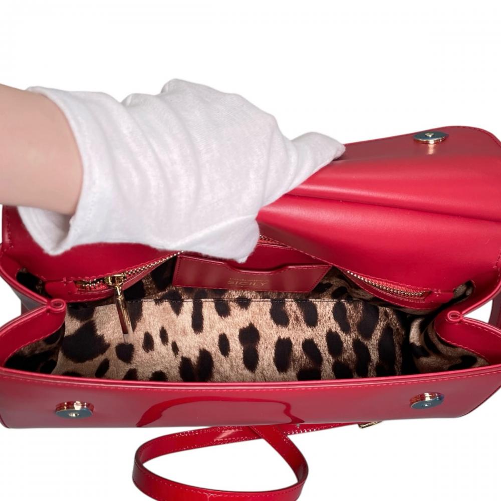 DOLCE&GABBANA ドルチェアンドガッバーナ 2WAY シシリー ショルダー パテントレザー レッド 赤 ゴールド金具 レディース【中古品】